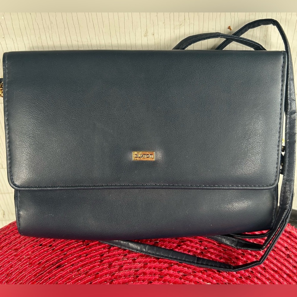 BUXTON NAVY BLUE CROSSBODY CLUTCH. Strap is removable. Spot for phone. EUC